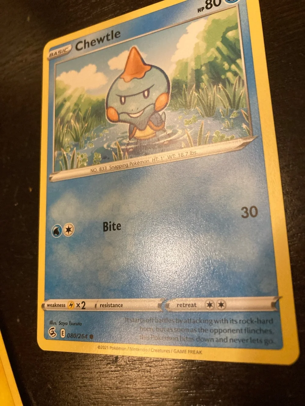 Pokemon Chewtle Trading Card - Blue, Yellow, Orange